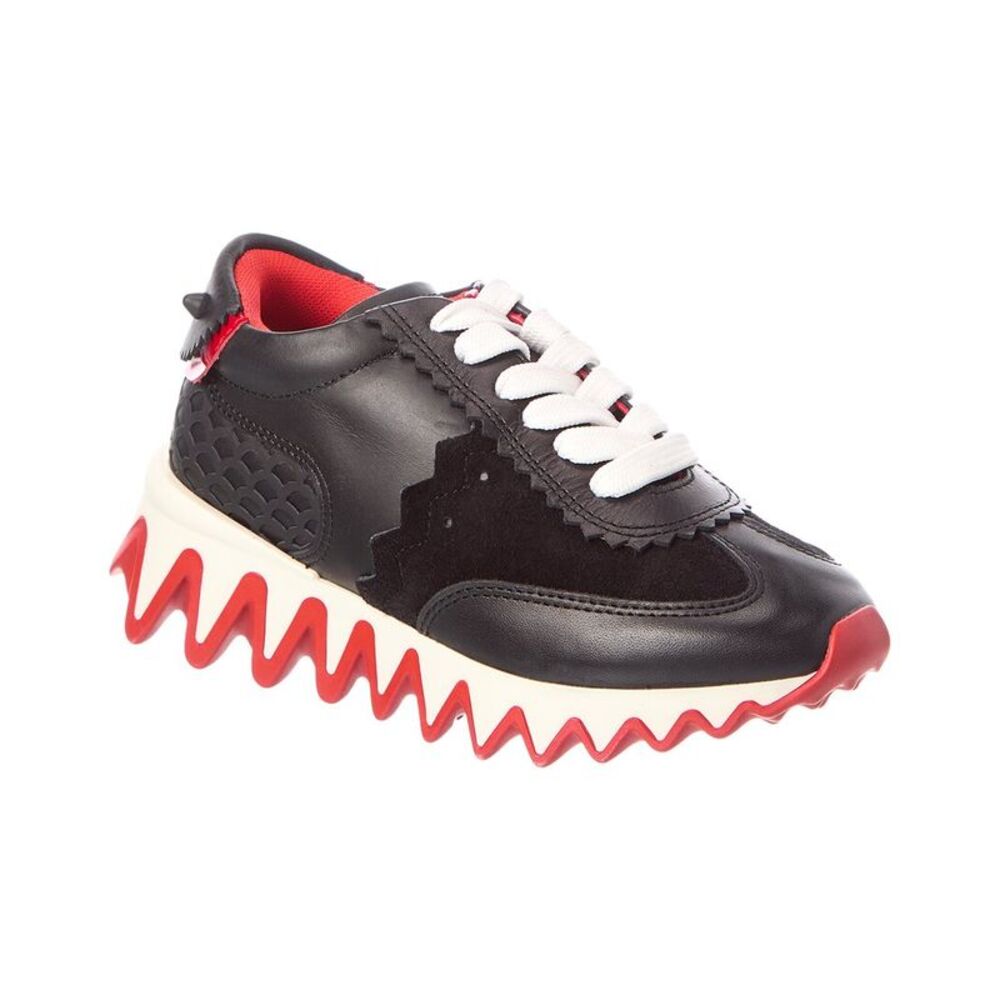 Christian Louboutin Mini Shark Leather & Suede Sneaker, Black